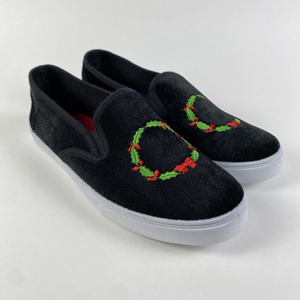 Isaac Mizrahi NY‎ Slip-On Christmas Wreath Loafers Black Size 8.5 Pre-Owned